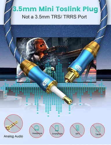 Vista 3 de EMK Mini TOSLINK a TOSLINK - Cable de audio óptico digital S/PDIF/cable de fibra óptica para cine en casa, barra de sonido
