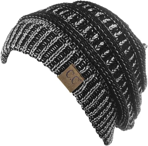 Vista 3 de C.C - Gorro de punto trenzado, elástico, moderno, grueso, suave y abrigador