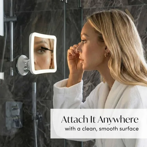 Vista 5 de Fancii Espejo recargable de 10 aumentos con 3 configuraciones de luz LED, luz táctil regulable, inalámbrico, montaje de succión con bloqueo, espejo