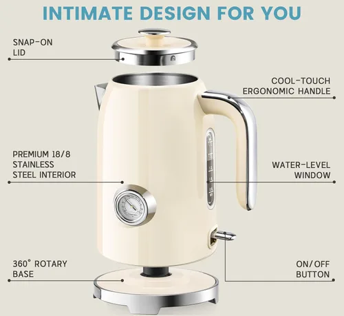 Vista 2 de SUSTEAS Hervidor eléctrico – Hervidor de té caliente de 57 onzas con termómetro, olla de té de acero inoxidable de calentamiento rápido de 1500 W