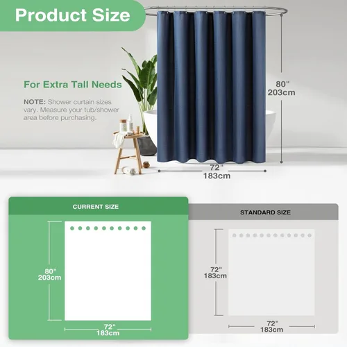 Vista 794 de Cortina de ducha de tela Dynamene verde oscuro - Cortinas de baño de tela de nido de abeja texturizadas resistentes, juego de cortinas de baño