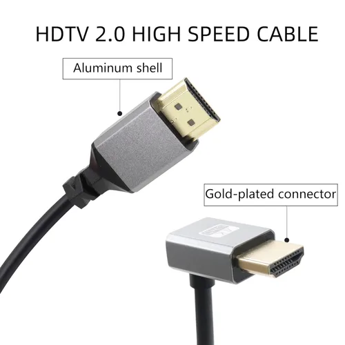Vista 2 de RIIEYOCA 90 grados de ángulo descendente UHD 4K HDTV macho a HDTV macho 18Gbps 2.0 extensor cable en espiral soporta 4K @60Hz, 1080p, ARC, 3D