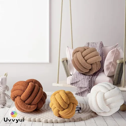 Vista 7 de Uvvyui Bola de almohada de nudo, almohadas decorativas suaves para el hogar, almohada redonda, almohada de felpa anudada hecha a mano, cojín redondo