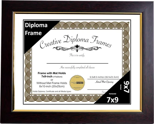 Vista 44 de Creative Picture Frames Marco de diploma de caoba de 7 x 9 pulgadas con borde dorado, incluye caballete de vidrio negro y ganchos de pared
