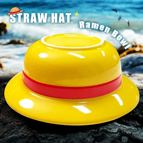 Vista 3 de shiningsoul Ceramic Anime Style Straw Hat Ramen Bowl Set, Hammered Stainless Steel Fork & Spoon, Good ideal Gift Anime Merchandise for OP