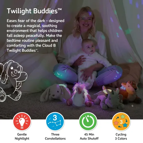 Vista 2 de Cloud B Twilight Buddies Dragón de peluche Luz nocturna Proyector de estrellas y constelaciones en 3 colores Apagado automático desde