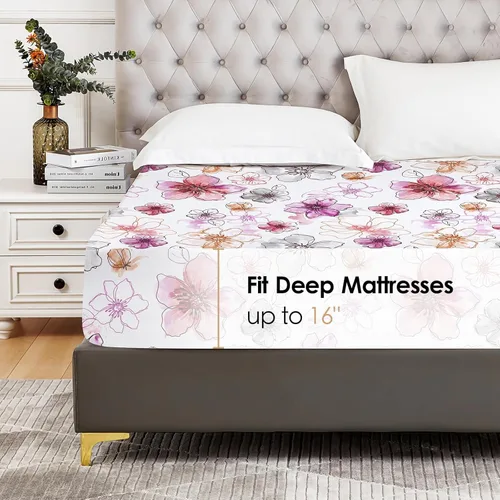 Vista 151 de YIYEA Sábana bajera ajustable de microfibra de doble cepillado de alta calidad, tamaño individual, sábana bajera ultra suave, encogimiento, Blanco