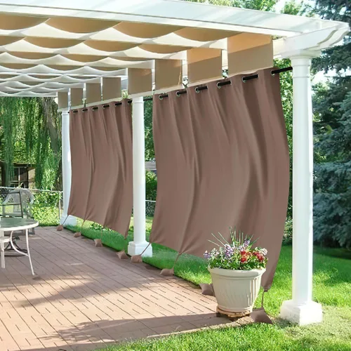 Vista 29 de RYB HOME Cortinas para exteriores resistentes al viento, cortina opaca impermeable con bolsa de peso, cortinas aisladas de privacidad para patio