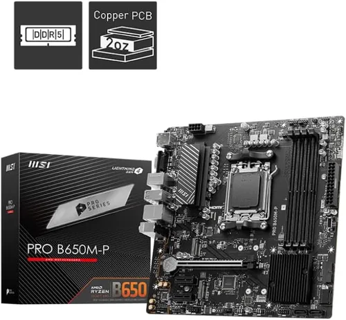 MSI PRO B650M-P ProSeries Placa base (procesadores AMD Ryzen serie 9000/8000/7000, AM5, DDR5, PCIe 4.0, M.2, SATA 6Gb/s, USB 3.2 Gen 2, HDMI/DP, LAN