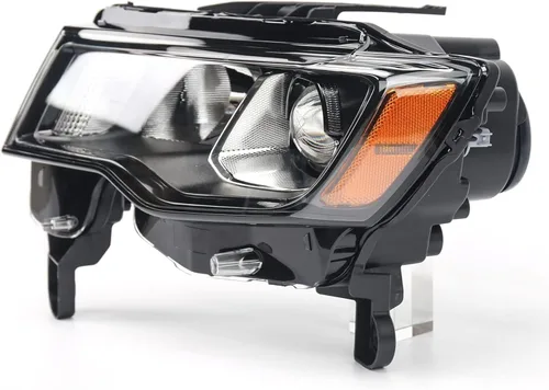 Vista 4 de FIONE - Para Jeep Grand Cherokee Conjunto de Faros Delanteros 2017 2018 2019 2020 2021 [Modelo Halógeno] Carcasa Negra Faros Proyectores Cabeza