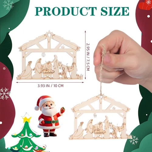 Vista 5 de 20 piezas de madera en blanco para manualidades navideñas, decoraciones de madera, parches decorativos de pared, manualidades de madera DIY, adornos