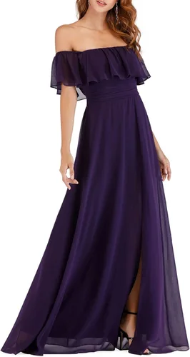 Ever-Pretty Elegante vestido de dama de honor de gasa con abertura lateral y cintura alta para mujer 00968