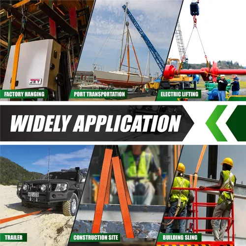 Vista 7 de 2 piezas de 2"x3 pies y 2 piezas de 2"x7 pies de correas de elevación súper resistentes, capacidad de 8527 kg, correa de nylon resistente ojo a ojo