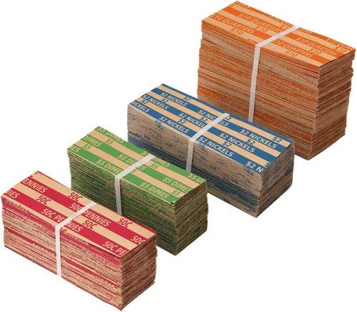 Vista 11 de Envoltorios de monedas 100 surtidos, envoltorios de rollos planos para monedas, incluyendo 30 cuartos, 30 centavos, 20 monedas de diez centavos, 20