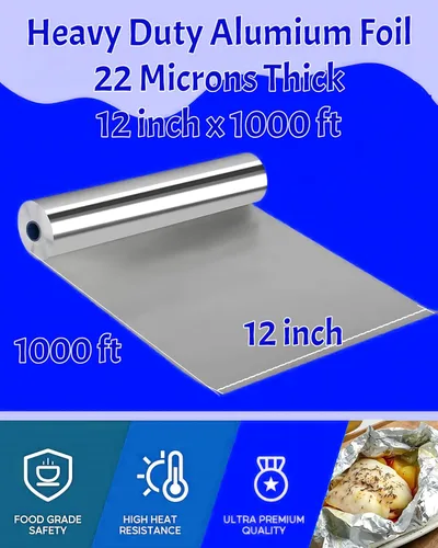 Vista 3 de Rollo de papel de aluminio de 12 pulgadas x 1000 pies, resistente, uso comercial y doméstico para alimentos, barbacoas, parrillas, cocinar, hornear