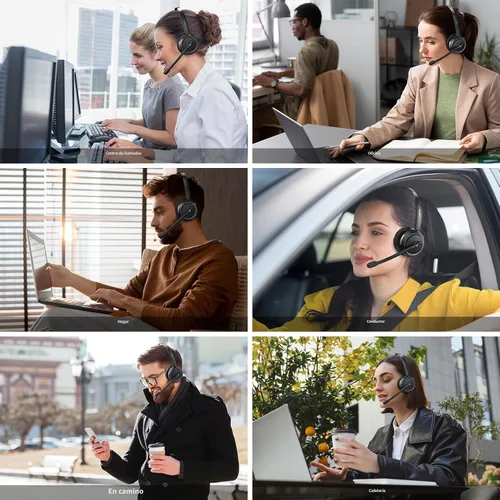 Vista 7 de LEVN Auriculares inalámbricos 5.2, auriculares inalámbricos con micrófono para trabajar con (cancelación de ruido), auriculares Bluetooth