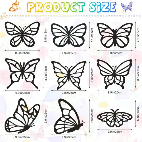 Vista 3 de Zonon 9 piezas de atrapasoles de mariposa Kit de manualidades para ventana, efecto vitral, primavera, verano, escuela, aula, manualidades, con 12