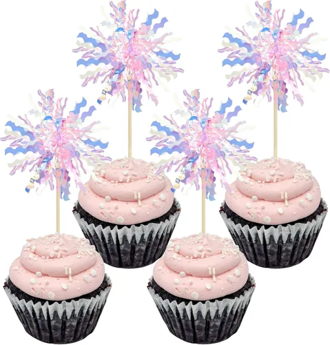 Vista 38 de Gyufise - 30 piezas de fuegos artificiales de papel de aluminio para cupcake, oropel brillante para decoración de pastel, cócteles, cumpleaños, boda