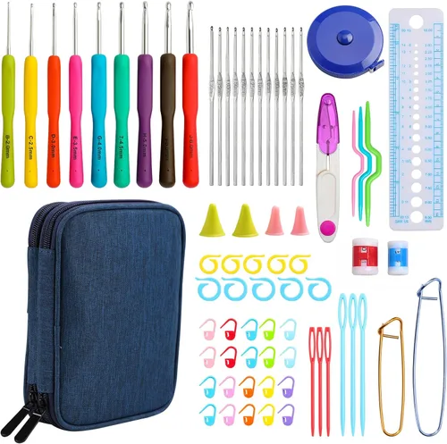 Vista 11 de KOKNIT Juego de ganchos de ganchillo con estuche de almacenamiento, agujas de ganchillo ergonómicas de agarre suave, hilo de aluminio de color liso