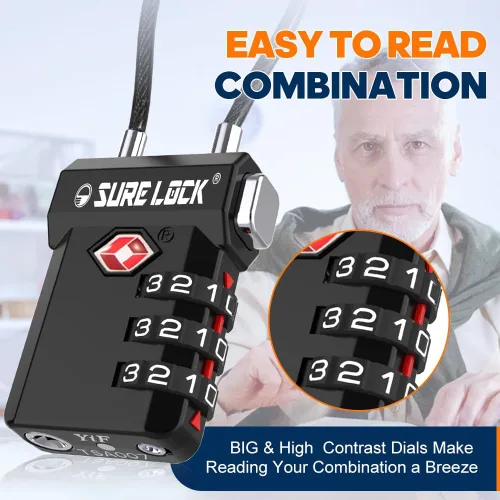Vista 3 de SURE LOCK Cerraduras de equipaje de combinación de 3 dígitos aprobadas por la TSA indicador de alerta abierta, código reconfigurable con cuerpo