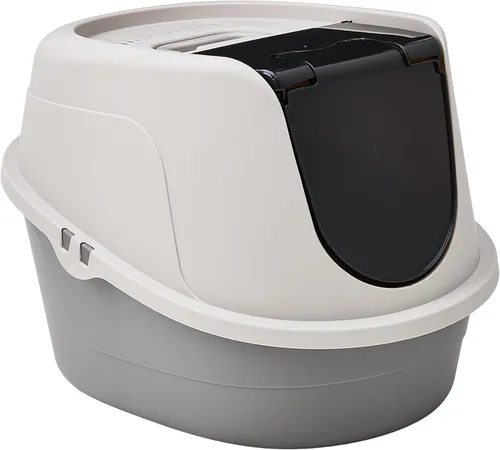 Amazon Basics Caja de arena cerrada con capucha sin desorden para gatos, grande, multicolor, 24 x 18 x 17 pulgadas