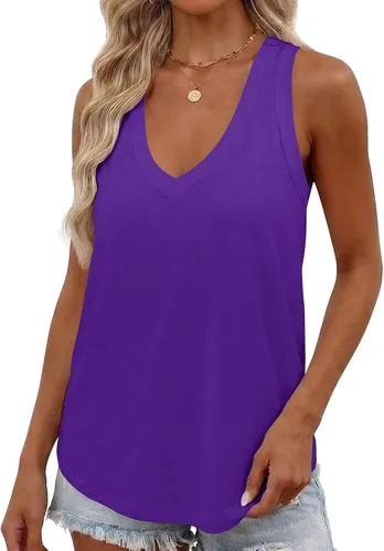 Vista 18 de Smile Fish Camiseta sin mangas de verano con cuello en V profundo para mujer, ajuste holgado, sin mangas