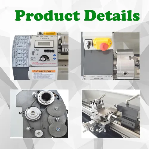 Vista 4 de 7 "* 12" torno de metal de sobremesa, torno de metal de precisión de hilos métricos/pulgadas, mini torno 600W motor sin escobillas