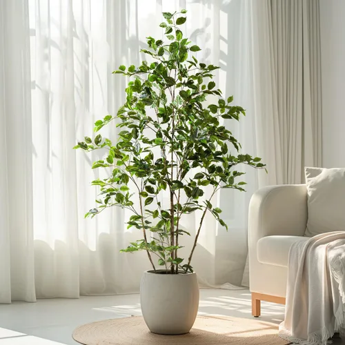 Bailikang - Árbol de ficus artificial grande de 5 pies para interiores, con maceta, hojas de seda realistas y tronco, para decoración del hogar,