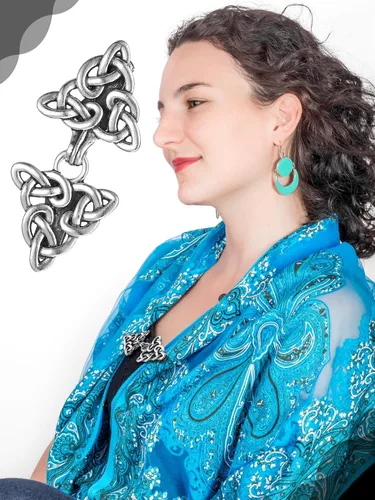 Vista 2 de Syhood 5 clips de chal con cierre de capa, clips para suéter, cuello vintage, broches de capa retro y chales plateados