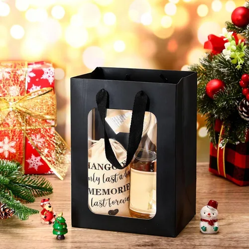 Vista 3 de Yexiya 15 bolsas de regalo de papel con ventana transparente, 7 x 5 x 10 pulgadas, bolsas de compras de papel kraft para bodas, cumpleaños
