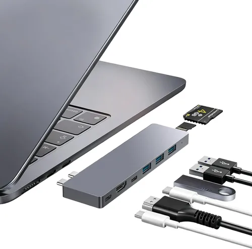 Hub USB C, adaptador USB 8 en 2 para MacBook Pro Air, Thunderbolt 4 Dock 100W PD, 40Gbps, 4K HDMI, USB C 3.0, 3 USB A 3.0, lector de tarjetas SD/TF,