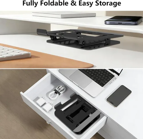 Vista 5 de Soporte ajustable para laptop, base de metal ultra estable, elevador plegable ergonómico para computadora de escritorio, compatible con MacBook