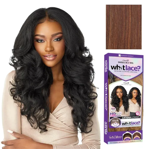 Vista 9 de Sensationnel What Lace Pelucas 13X6 - Latisha Encaje Frontal Atado a Mano Sin Pegamento Sintético con Densidad Natural Línea de Cabello Predepilada