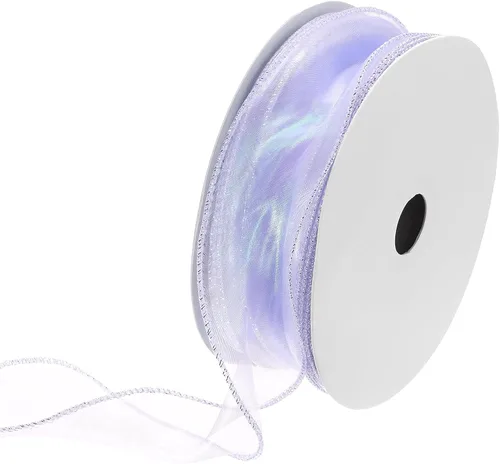 Vista 30 de MECCANIXITY Cinta de Organza Transparente con Alambre Brillante de 2 3/8" de Ancho, Cintas de Gasa Iridiscente Pastel de 3 Yardas Color Beige