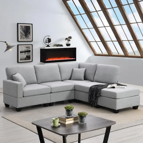 Vista 26 de Quarte Sofá seccional en forma de U, sofá modular con dos asientos individuales, dos sillas, combinación de bricolaje, tela de hilo en bucle Beige/5