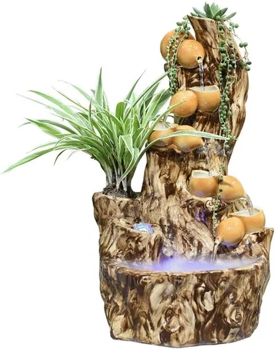 Fuente de agua de mesa para decoración de interiores, fuente de cerámica de montaña, cascada de cinco pisos, fuente de escritorio, agua circulante,