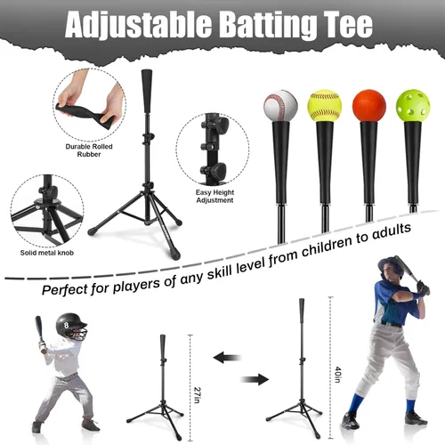 Vista 4 de BaseGoal 6'×6' Baseball Softball Practice Net,Baseball Backstop,with Batting Tee,Ball Caddy,for Hitting Pitching Batting Catching with Bow
