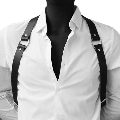 Mumbobyswim Men's Faux Leather Body Chest Harness Adjustable Punk Belt Shoulder Straps for Party Club Cosplay