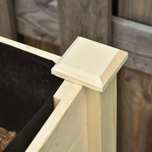 Vista 8 de Outsunny Cama de jardín elevada, 47 x 22 x 33 pulgadas, maceta de madera elevada con ruedas bloqueables, estante de almacenamiento y forro de cama