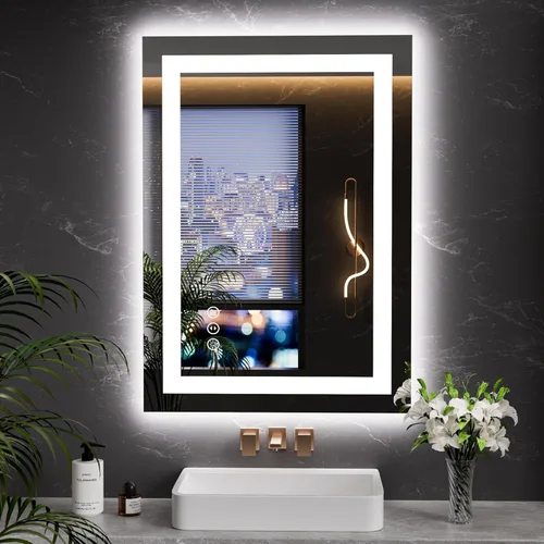 Vista 23 de LOAAO Espejo de baño LED de 72 x 32 pulgadas con luces, antiniebla, regulable, retroiluminado + iluminado frontal, espejo de tocador de baño