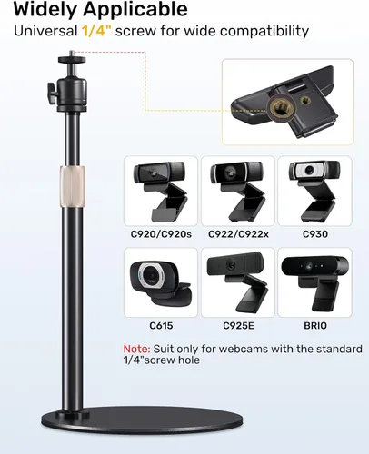 Vista 3 de Soporte de trípode para cámara web para escritorio de altura ajustable y soporte giratorio de 360° para cámara web compatible con Logitech Webcam