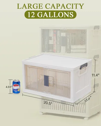 Vista 6 de OlarHike 48QT Contenedores de almacenamiento apilables con tapas, caja de almacenamiento plegable con puertas y ruedas, contenedores de plástico