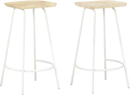 Vista 11 de Solid Mango Wood Bar Stools Set of 2 with Built-in Footrests Bleached Finish Counter Height Kitchen Island Stools for Home Dining and Living Room