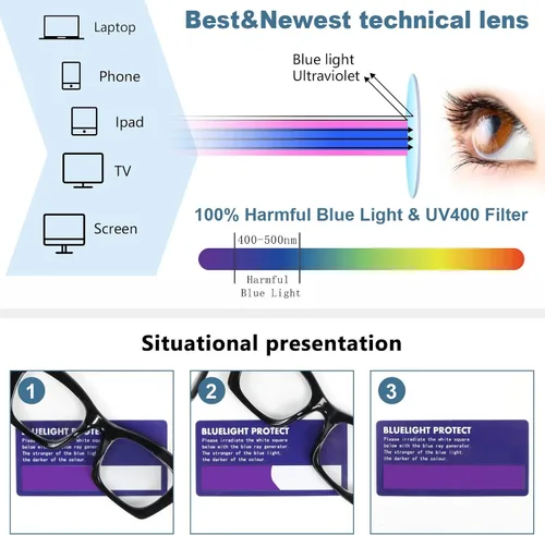 Vista 7 de REAVEE Paquete de 3 lentes de lectura estilo Oprah con cadena, lectores para mujer, bloqueo de luz azul con bisagra de resorte