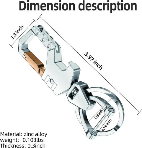 Vista 6 de Mtverver Heavy Duty Key Chain with (1 key ring and 1 D-ring),Bottle Opener,Carabiner Car Key Chains