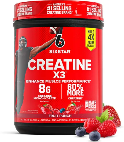 Six Star Monohidrato de creatina en polvo, X3 (ponche de fruta) – Suplemento monohidrato de creatina HCl en polvo para la construcción muscular y el