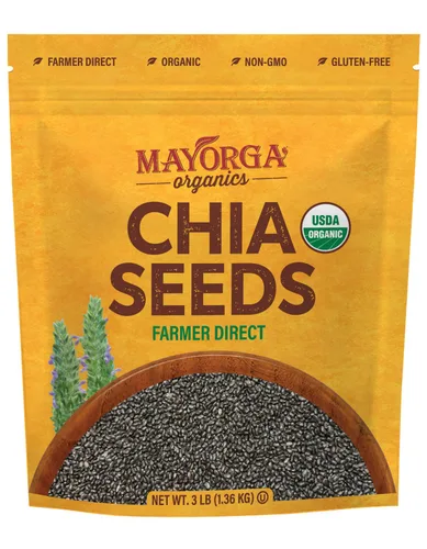 Mayorga Semillas de chía crudas orgánicas, bolsa resellable de 3 libras | Superalimento con Omega 3 a base de plantas y proteína vegana |
