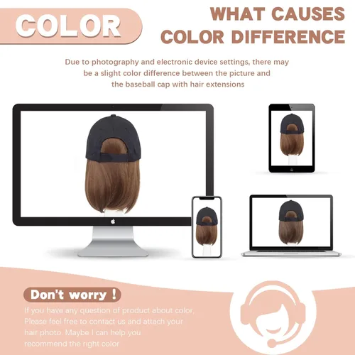 Vista 7 de SEGO Gorra de béisbol con extensiones de cabello para mujer, resistente al calor, pelo sintético unido corto y recto, peluca de gorra de béisbol
