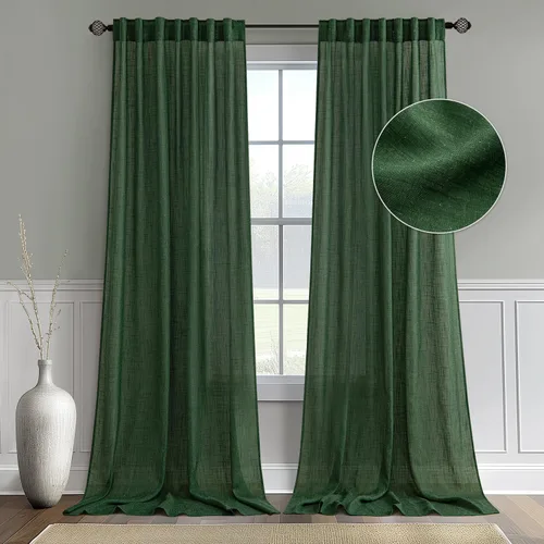 MIULEE Cortinas de lino de 96 pulgadas de largo para sala de estar, 2 paneles, bolsillo con pestañas traseras, filtrado de luz, semitransparentes,