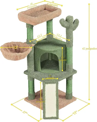 Vista 8 de Yaheetech Árbol para Gatos de Cactus, Torre para Gatos de 42 Pulgadas para Gatos de Interior, Condominio para Gatitos de Múltiples Niveles con Poste